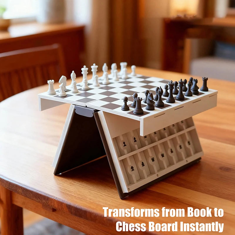 3D Printed Chess Book, Chess Set With Storage Books Design Folding Board Game For Adults Portable Compact Game Set