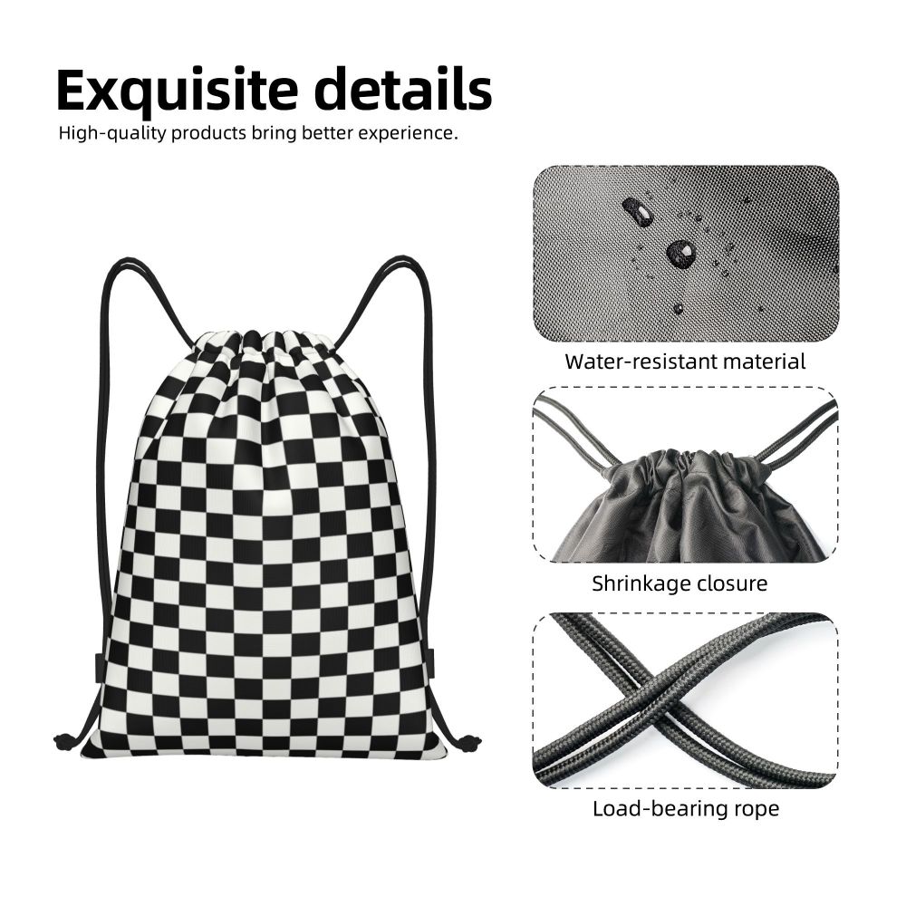 Custom Fashion Chess Drawstring Bags Women Men Lightweight Chessboard Game Sports Gym Storage Backpack