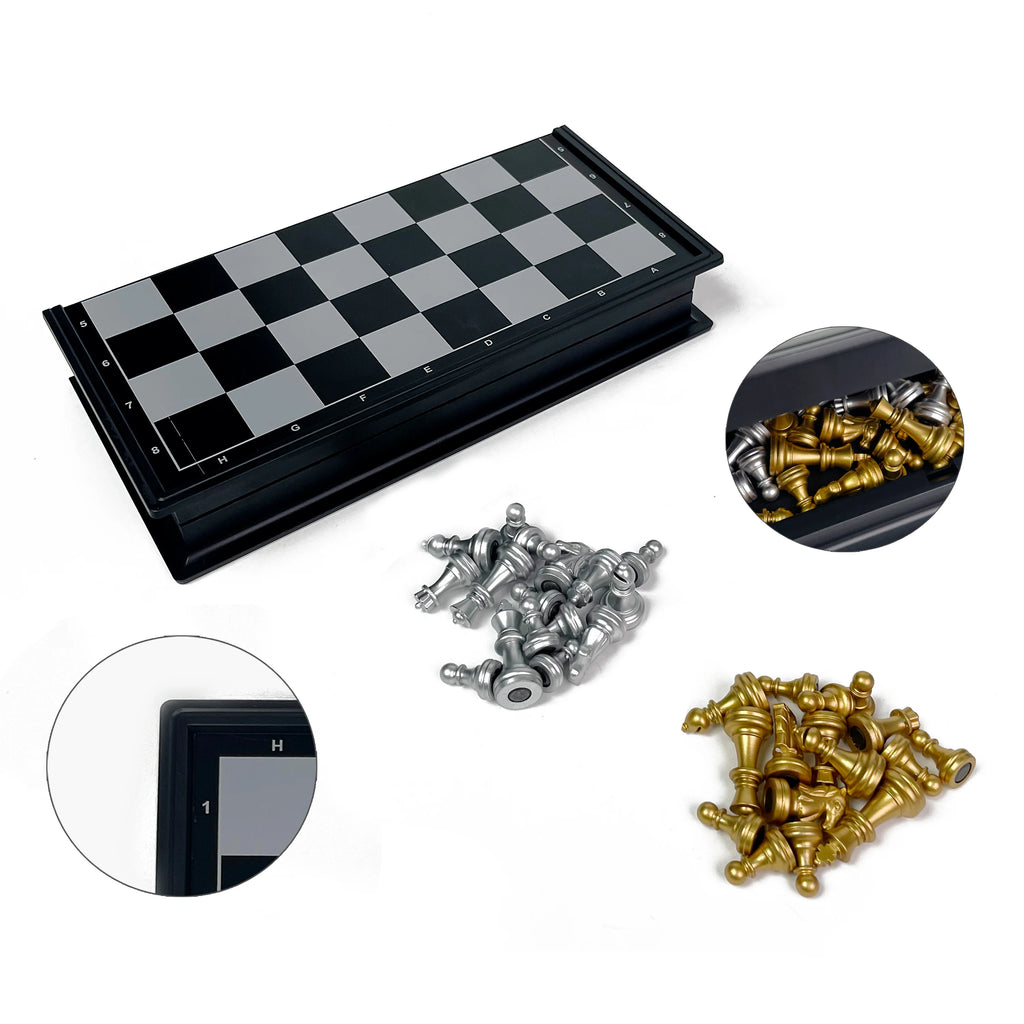 Foldable Magnetic Chess Board Game Gold Silver Chess Set Portable Plastic Travel Competition Board Game with Board