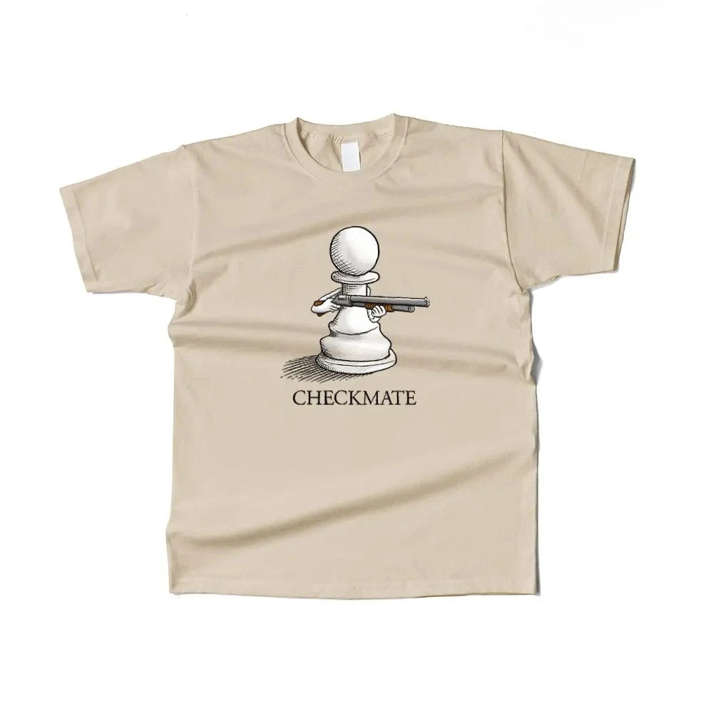 Humorous T-shirt with Chess Pattern, Casual Street Style Women Clothing Fashion Summer Streetwear Graphic T Shirts Personality