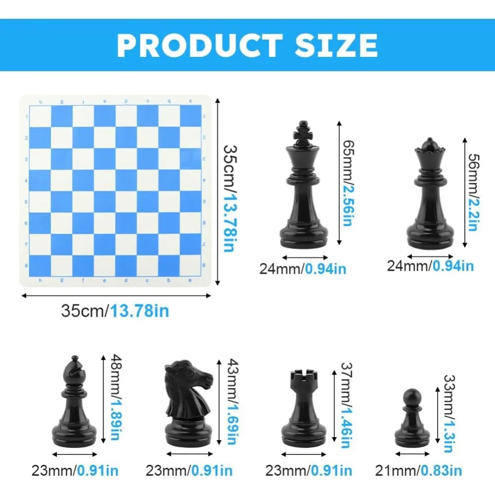 Portable Chess & Checkers Set, 35cm/13.78in Travel Board Games Tournament Chess Mat with Chess & Storage Bag