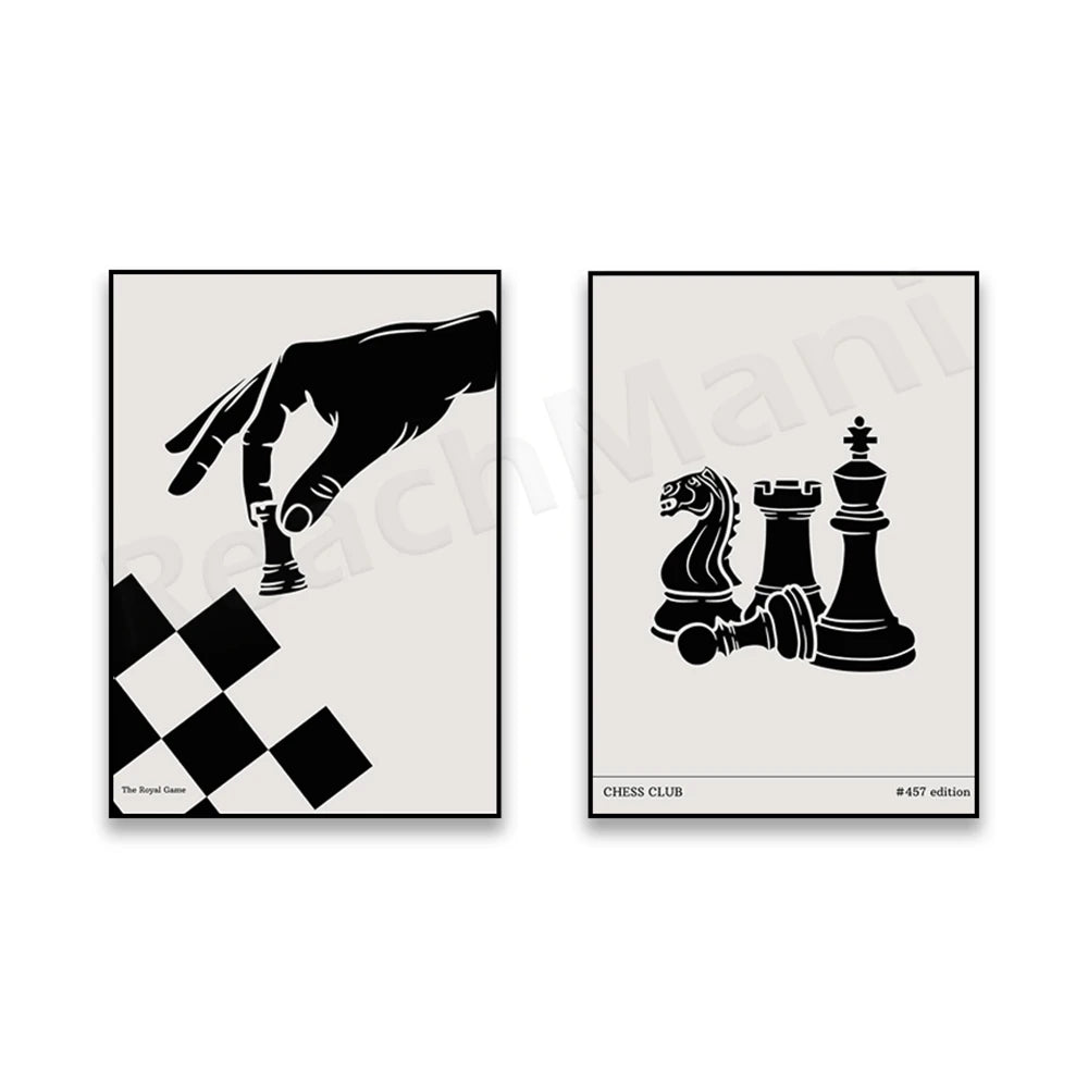 Chess Print, Vintage Chess Poster, Vintage Wall Art Print, Chess Pieces Mid Century Modern Art Decor Gift