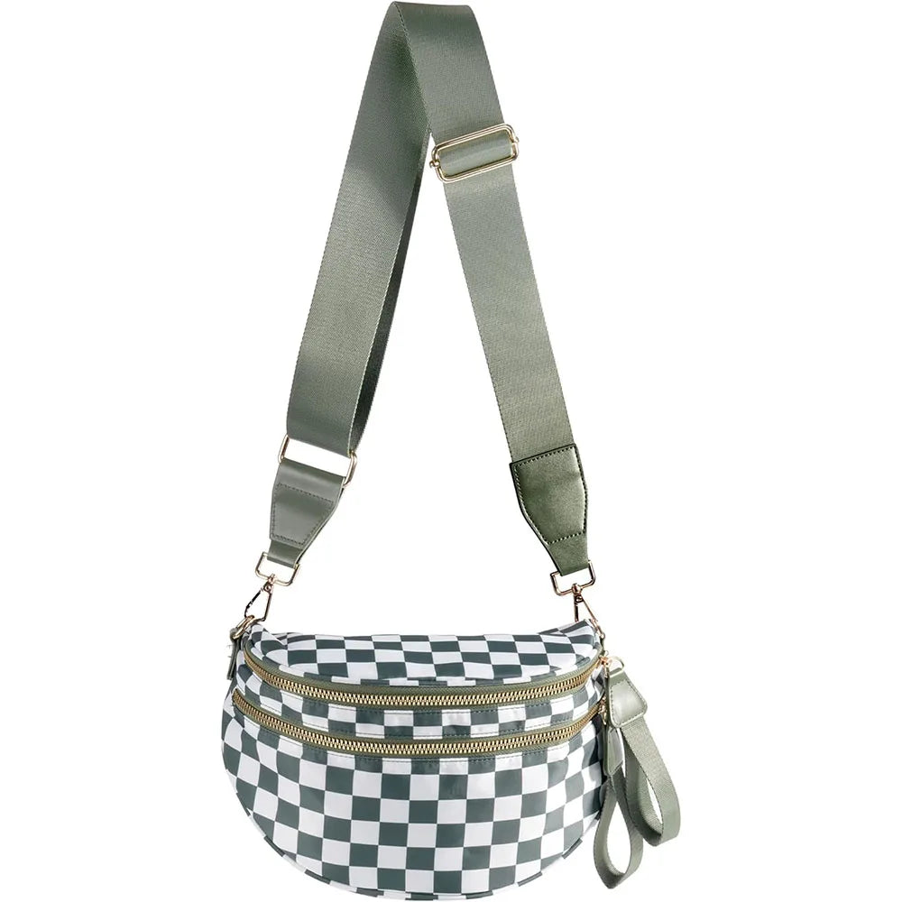 Checkered Crossbody Shoulder Bags High-Capacity Bum Bag for Women Travel Sling Bag Purse with Adjustable Strap