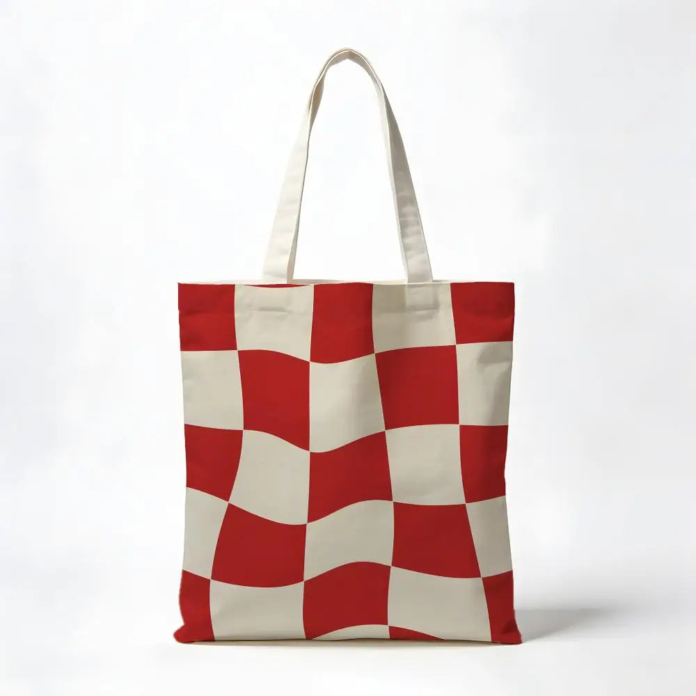 Checkerboard Checkered Board Storage Bags Washable Reversible Shopping Bag with White Handles, for Daily School & Market Use