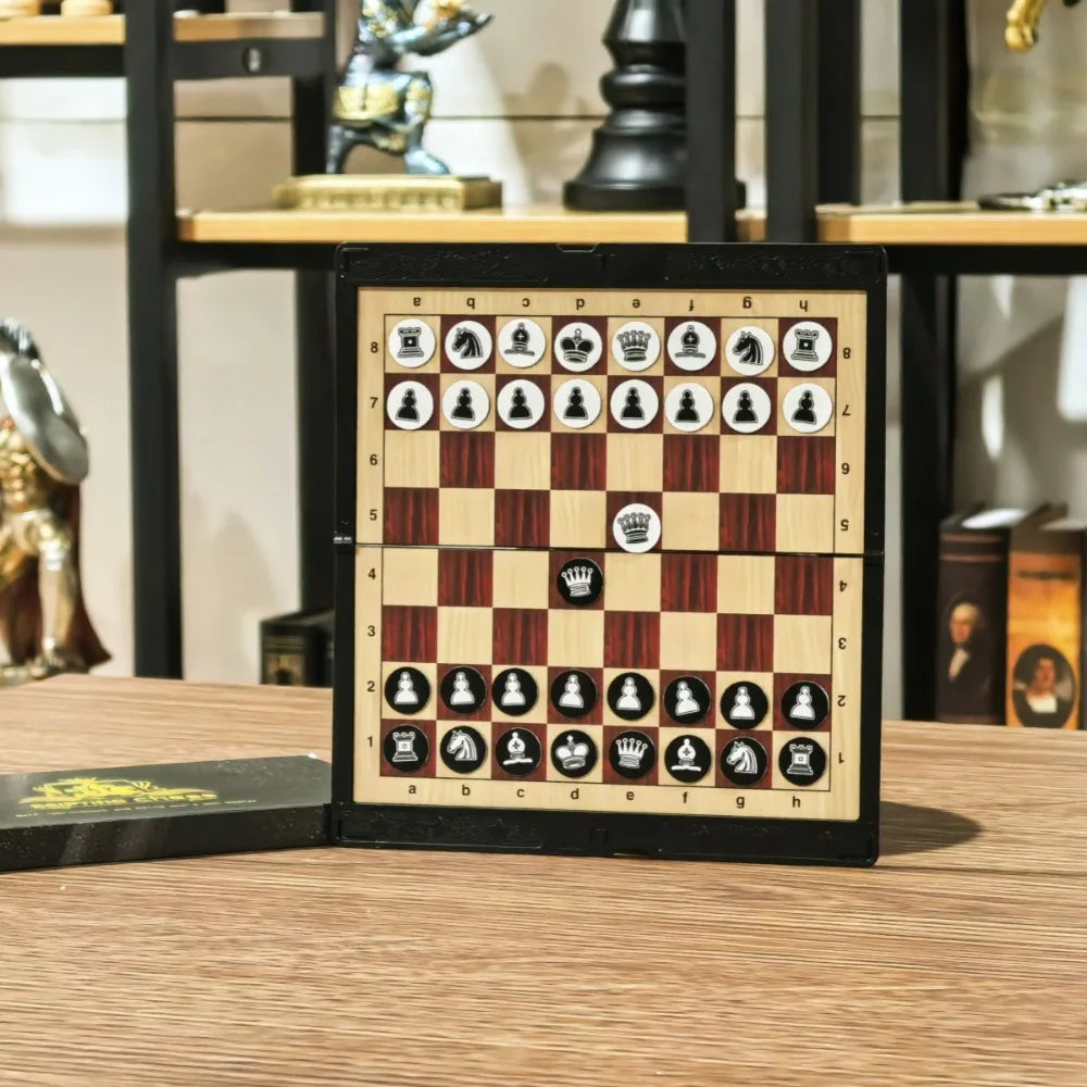 Mini Chess Set with Folding Magnetic Travel Games Board 2 Extra Queens Magnetic Folding Chess Mini Chess Game