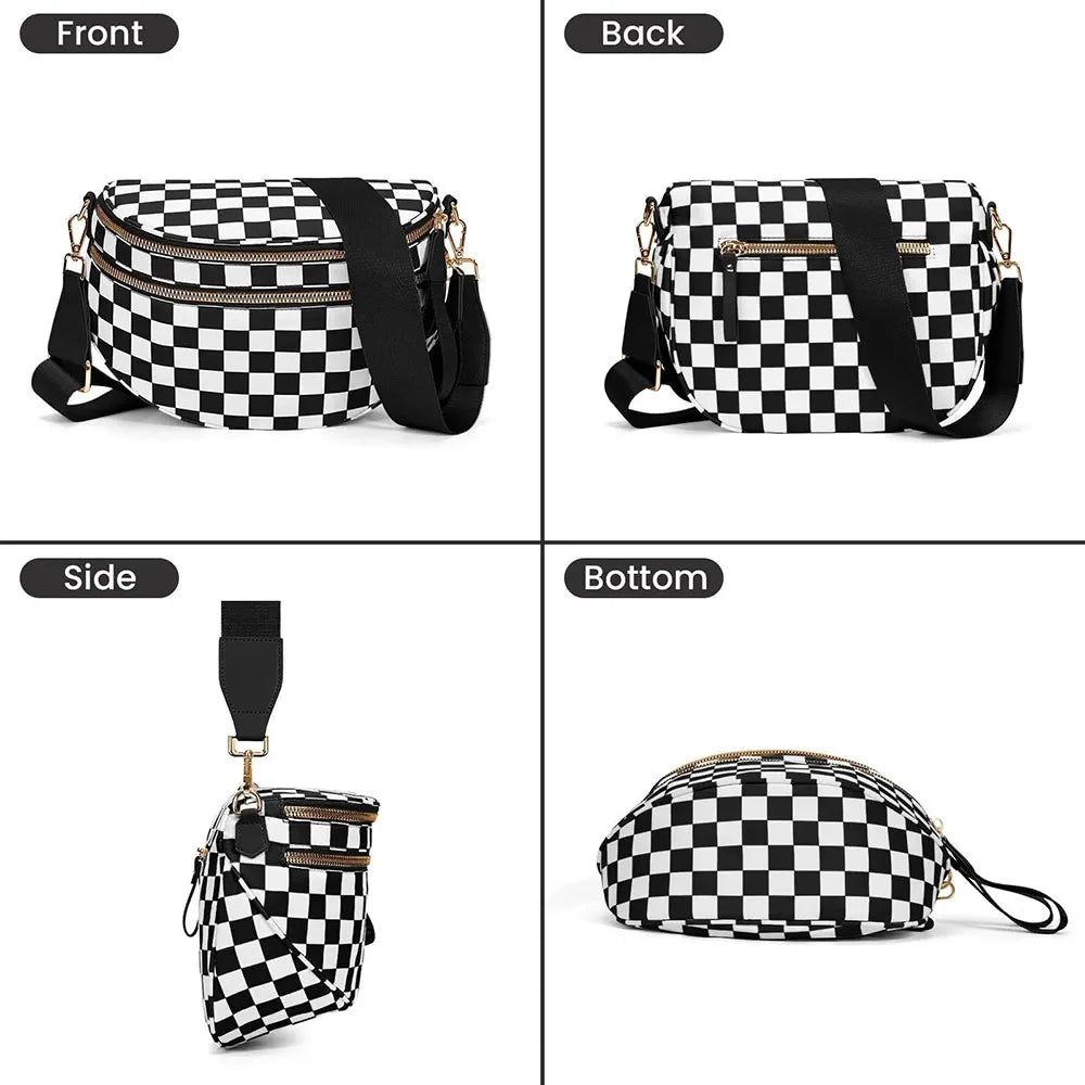Checkered Crossbody Shoulder Bags High-Capacity Bum Bag for Women Travel Sling Bag Purse with Adjustable Strap