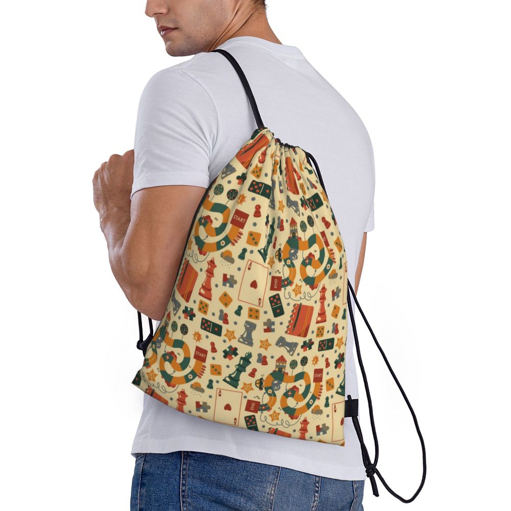Custom Fashion Chess Drawstring Bags Women Men Lightweight Chessboard Game Sports Gym Storage Backpack