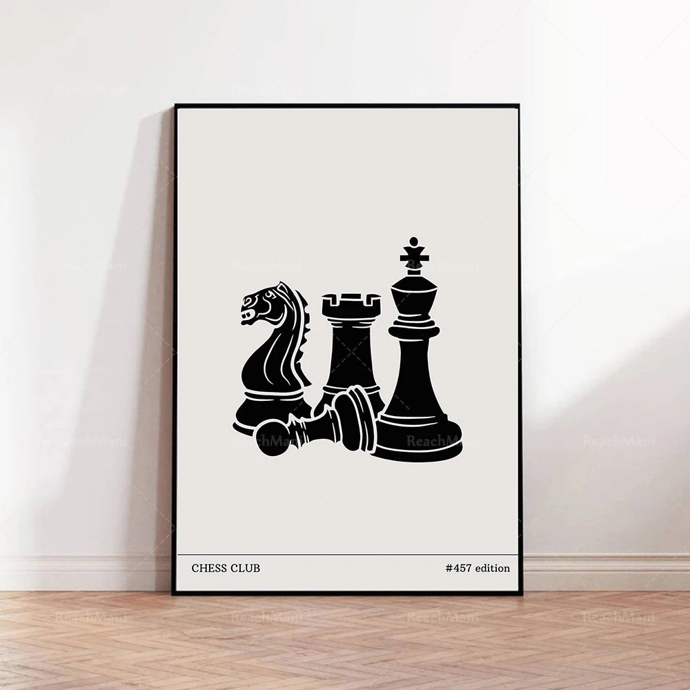 Chess Print, Vintage Chess Poster, Vintage Wall Art Print, Chess Pieces Mid Century Modern Art Decor Gift