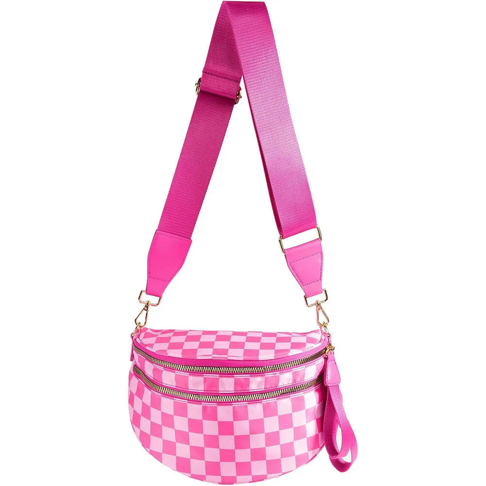 Checkered Crossbody Shoulder Bags High-Capacity Bum Bag for Women Travel Sling Bag Purse with Adjustable Strap