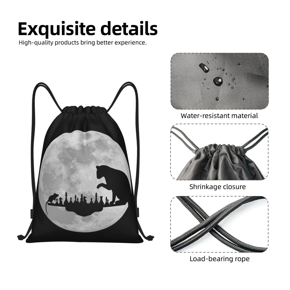 Custom Fashion Chess Drawstring Bags Women Men Lightweight Chessboard Game Sports Gym Storage Backpack