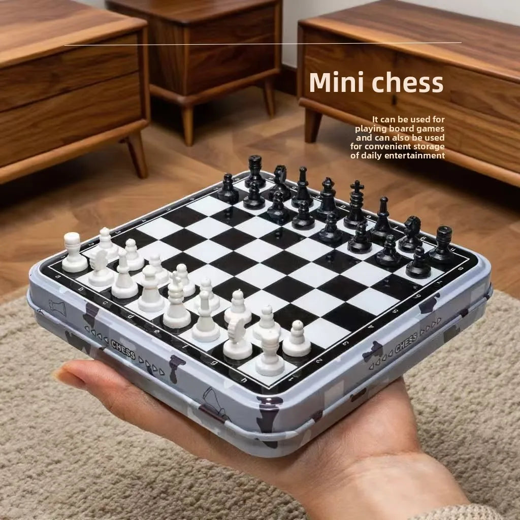 Portable Mini Chess Game Chess Board Game Magnetic Chess Student Entertainment Game for Outdoor Indoor Party Chiritsmas Gifts