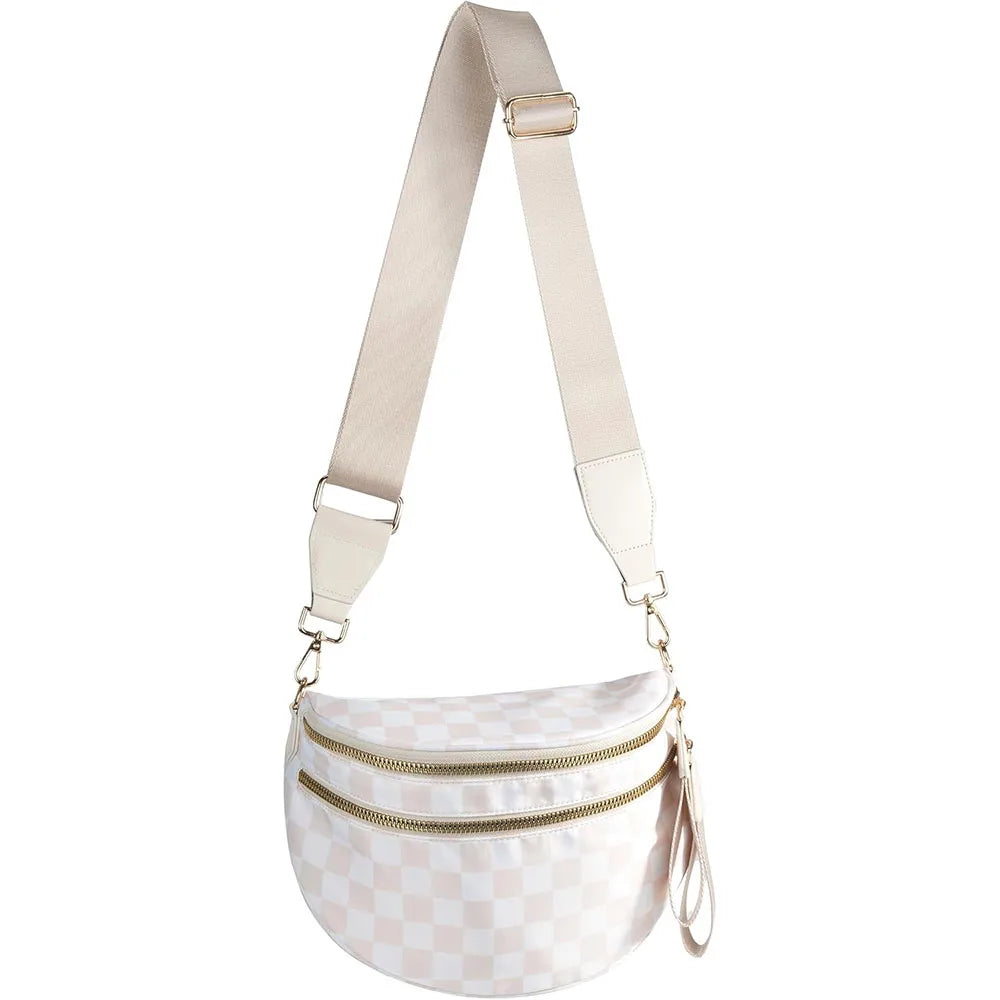 Checkered Crossbody Shoulder Bags High-Capacity Bum Bag for Women Travel Sling Bag Purse with Adjustable Strap