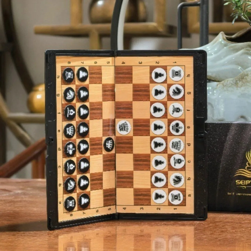 Mini Chess Set with Folding Magnetic Travel Games Board 2 Extra Queens Magnetic Folding Chess Mini Chess Game