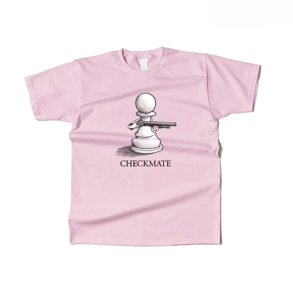 Humorous T-shirt with Chess Pattern, Casual Street Style Women Clothing Fashion Summer Streetwear Graphic T Shirts Personality